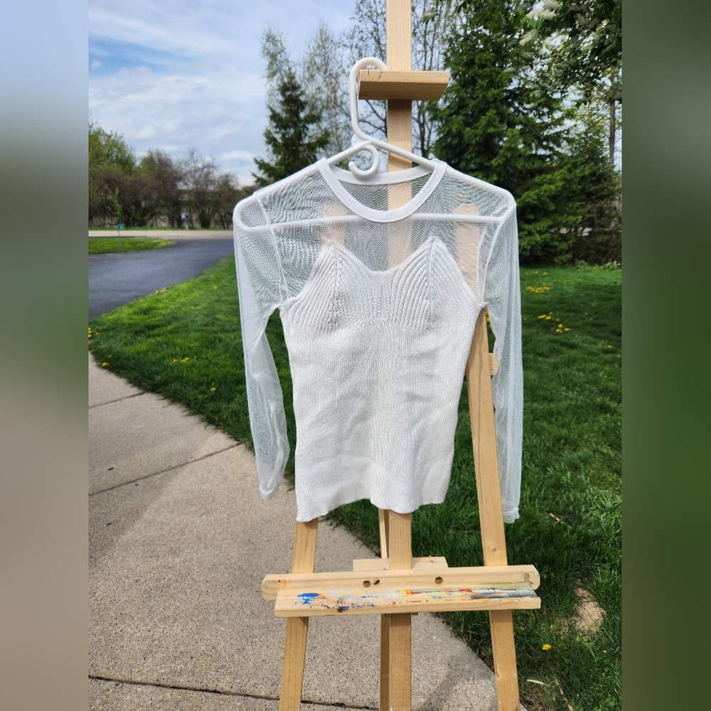 Knit top with mesh top and sleeves size S